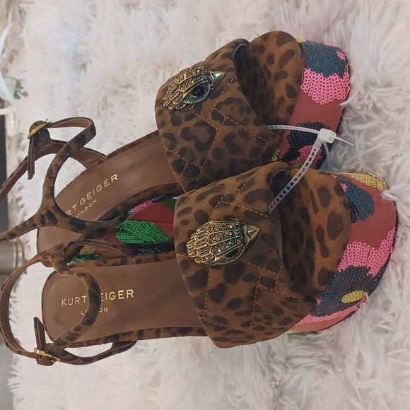 New Kurt Geiger London Floral Sequin Platform Leopard Print Sandals EU 41 - Picture 4 of 12